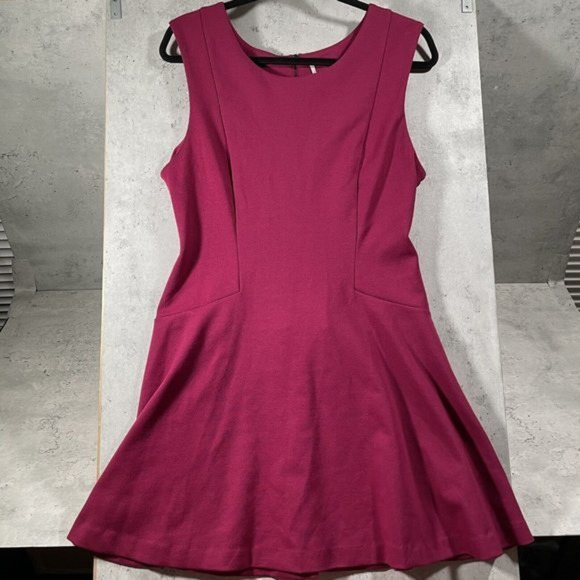 Free People Womens Pink Burgundy Sleeveless Mini Drop Waist Skater Dress‎ Size L - Picture 1 of 8